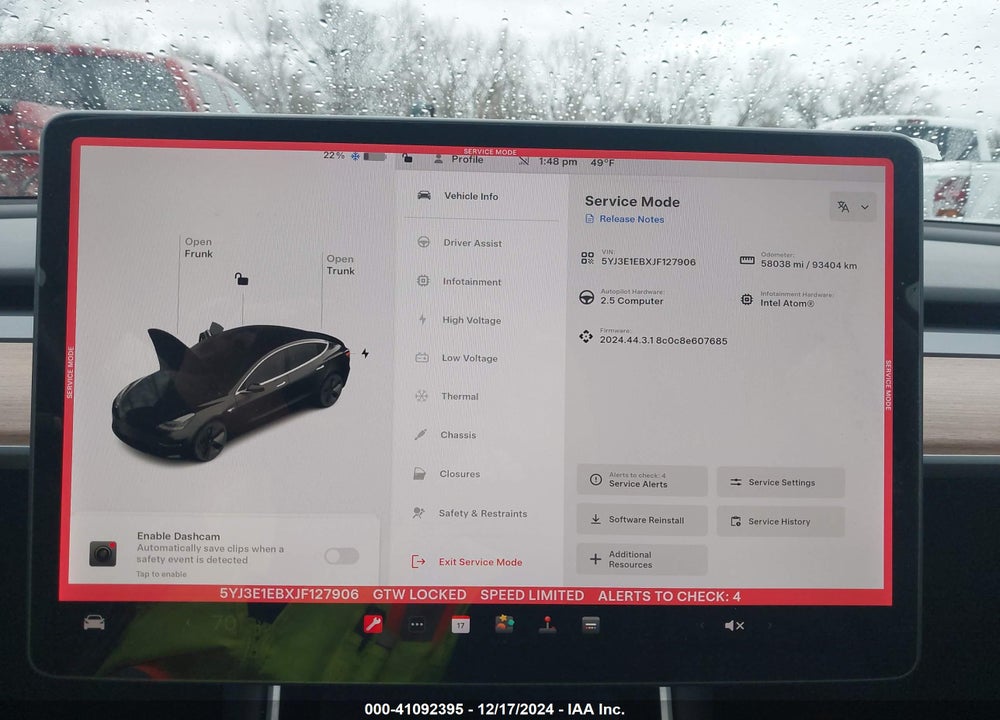 2018 TESLA MODEL 3 LONG RANGE/PERFORMANCE VIN: 5YJ3E1EBXJF127906