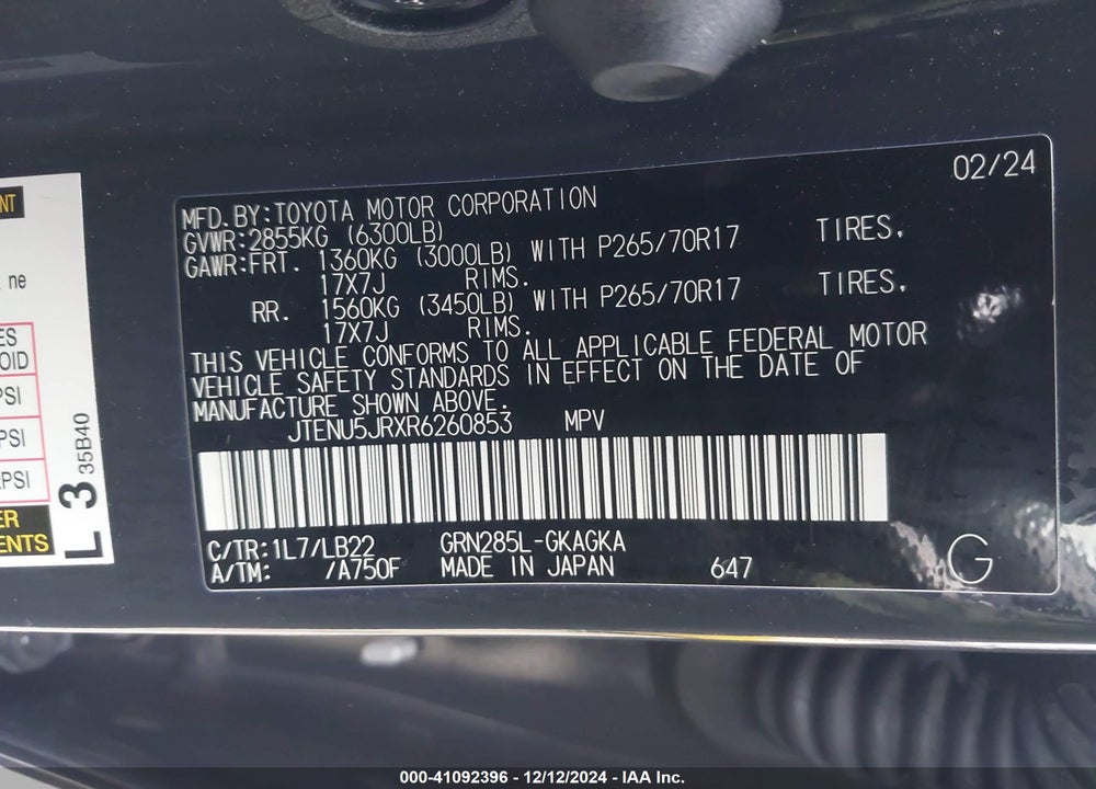 2024 TOYOTA 4RUNNER SR5 PREMIUM VIN: JTENU5JRXR6260853