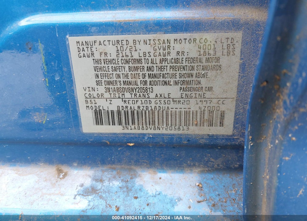 2022 NISSAN SENTRA VIN: 3N1AB8DV8NY205813