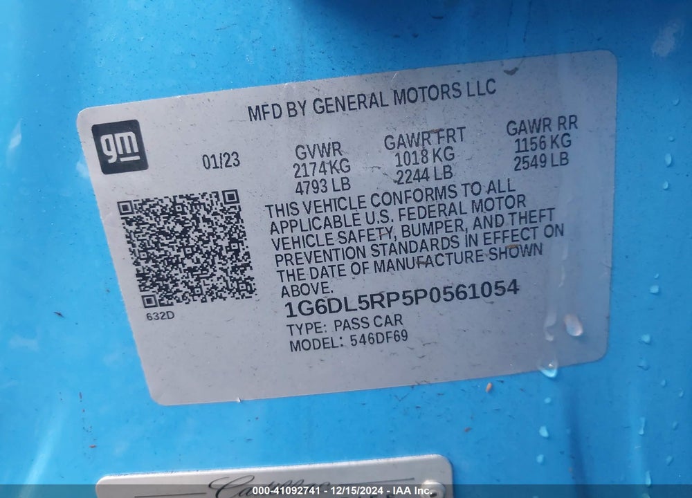 2023 CADILLAC CT4-V V-SERIES BLACKWING VIN: 1G6DL5RP5P0561054