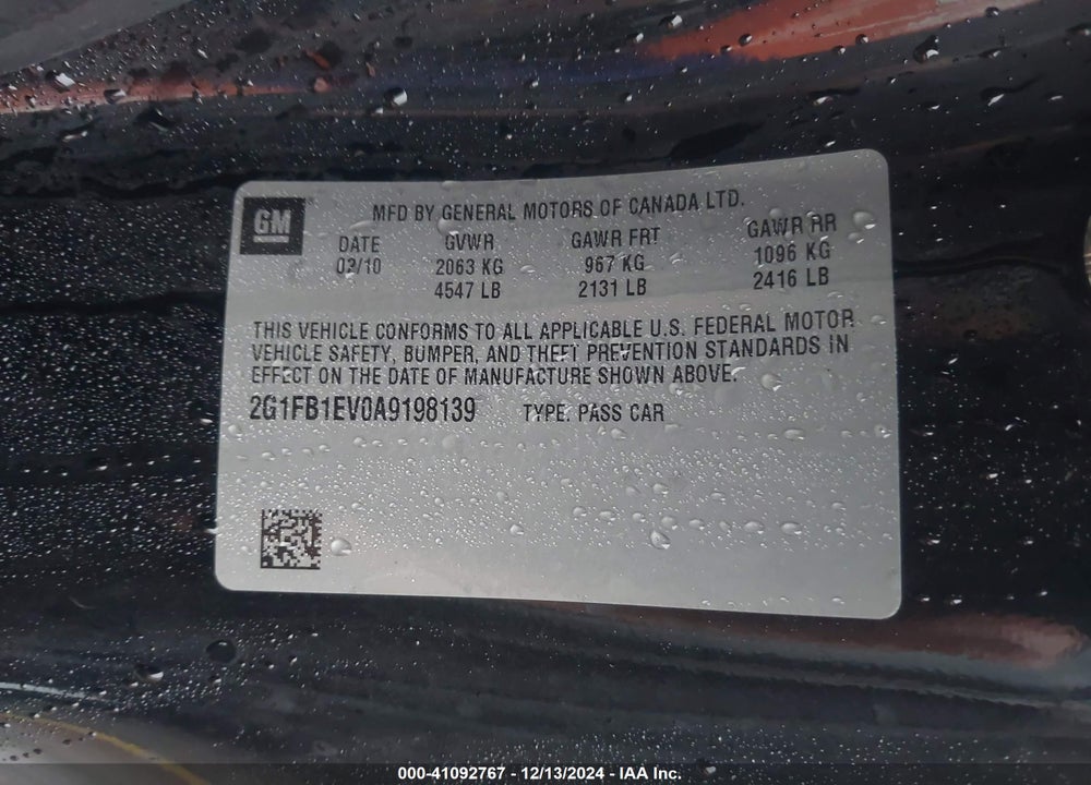 2010 CHEVROLET CAMARO 1LT VIN: 2G1FB1EV0A9198139
