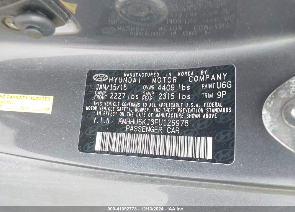 2015 HYUNDAI GENESIS VIN: KMHHU6KJ3FU126978