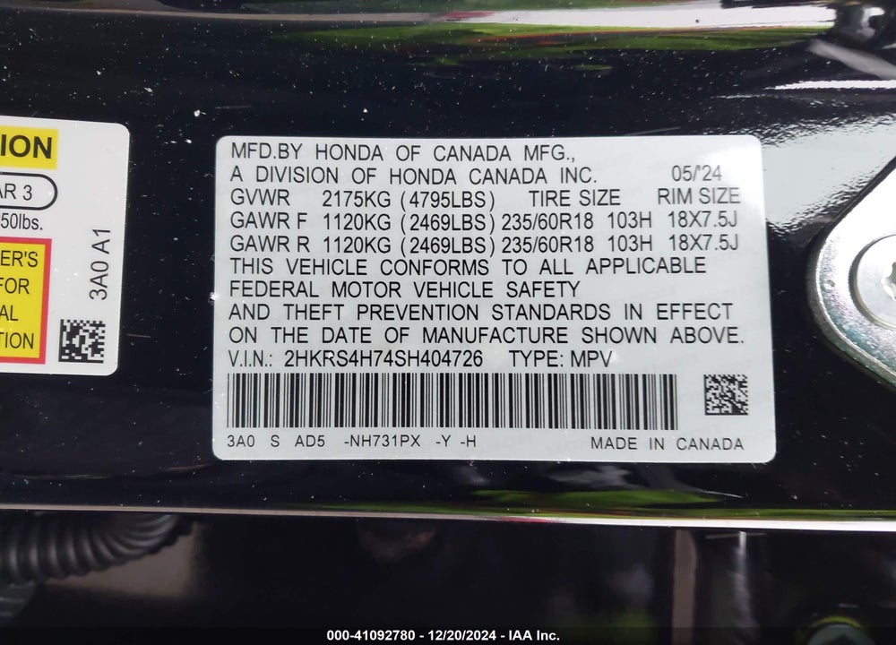 2025 HONDA CR-V EX-L AWD VIN: 2HKRS4H74SH404726