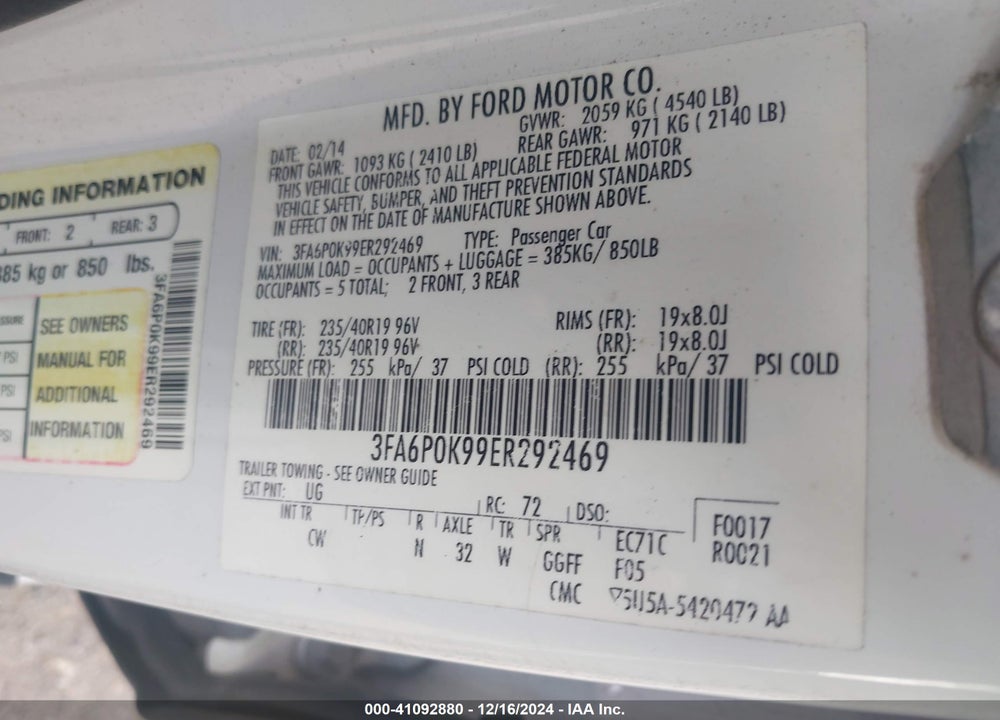 2014 FORD FUSION TITANIUM VIN: 3FA6P0K99ER292469