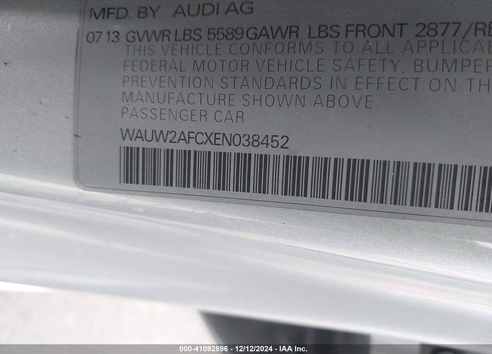 2014 AUDI S7 4.0T PRESTIGE VIN: WAUW2AFCXEN038452