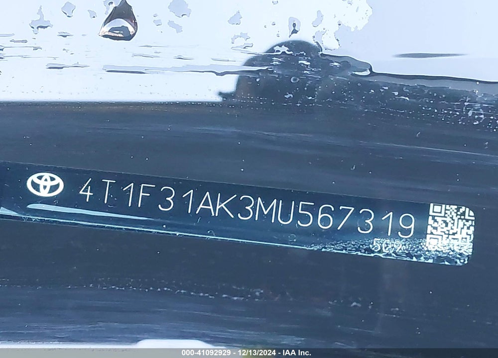 2021 TOYOTA CAMRY XLE VIN: 4T1F31AK3MU567319