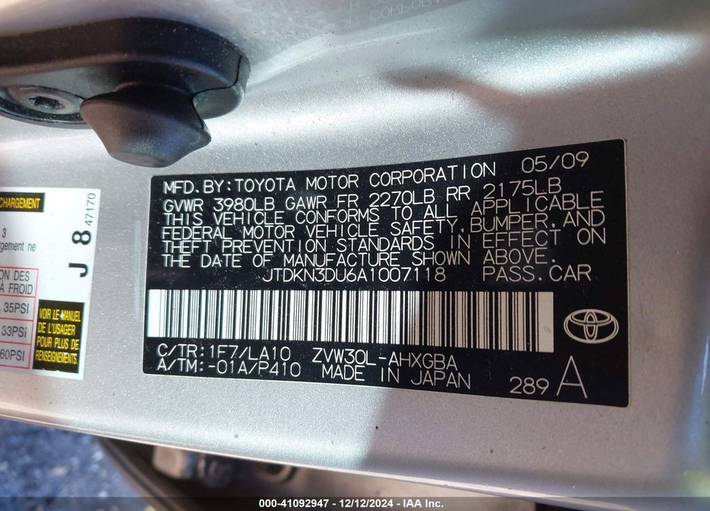 2010 TOYOTA PRIUS IV VIN: JTDKN3DU6A1007118