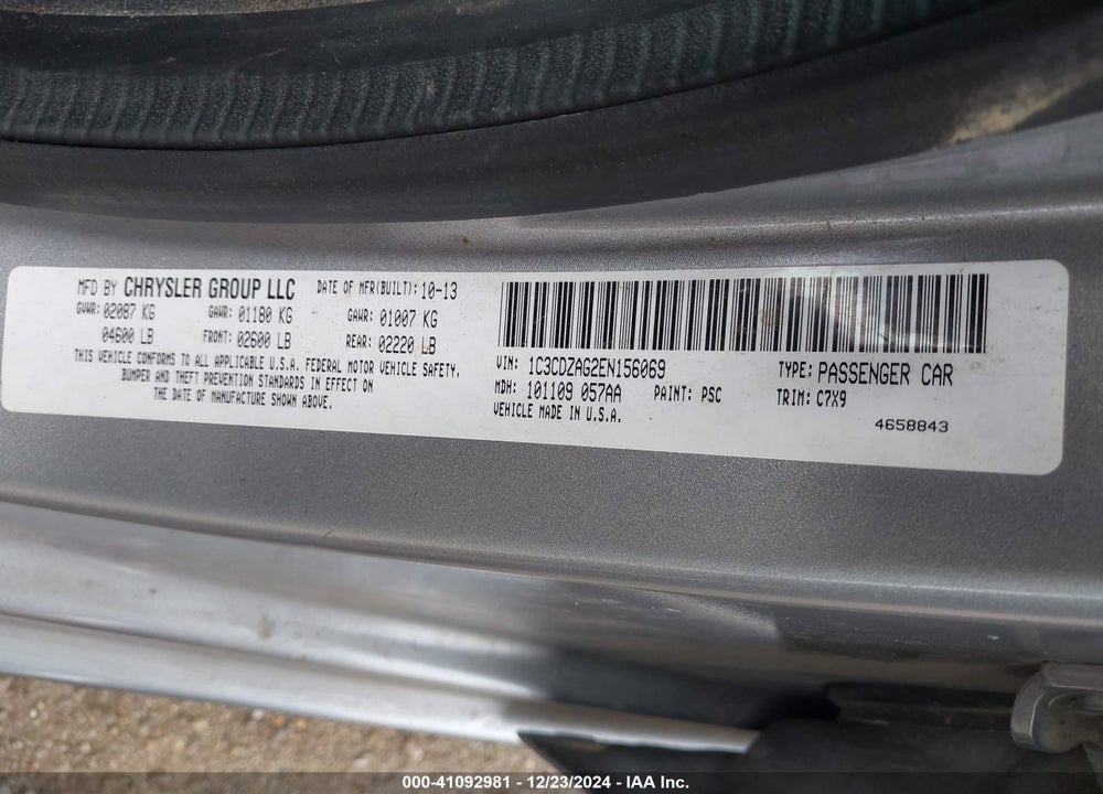 2014 DODGE AVENGER SE VIN: 1C3CDZAG2EN156069