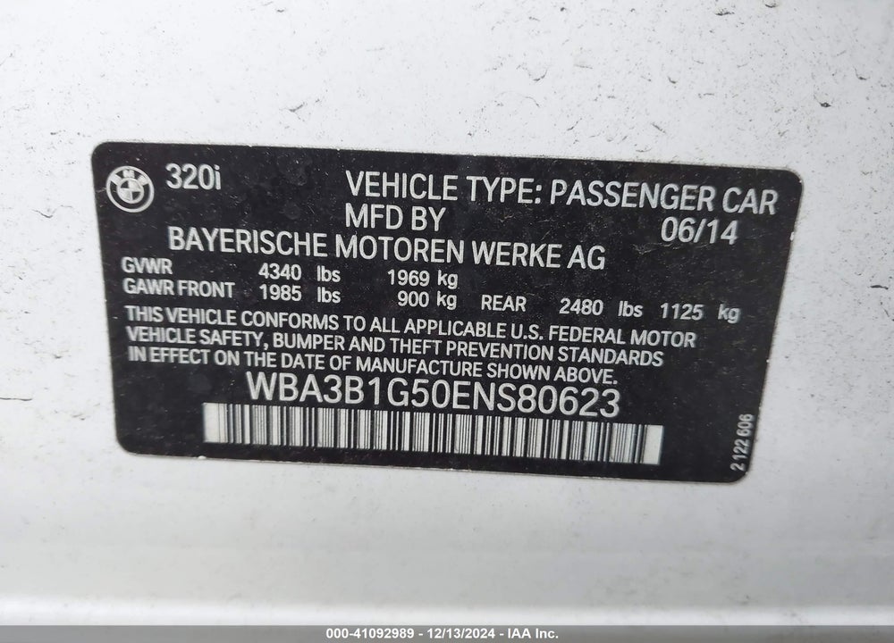 2014 BMW 320I VIN: WBA3B1G50ENS80623