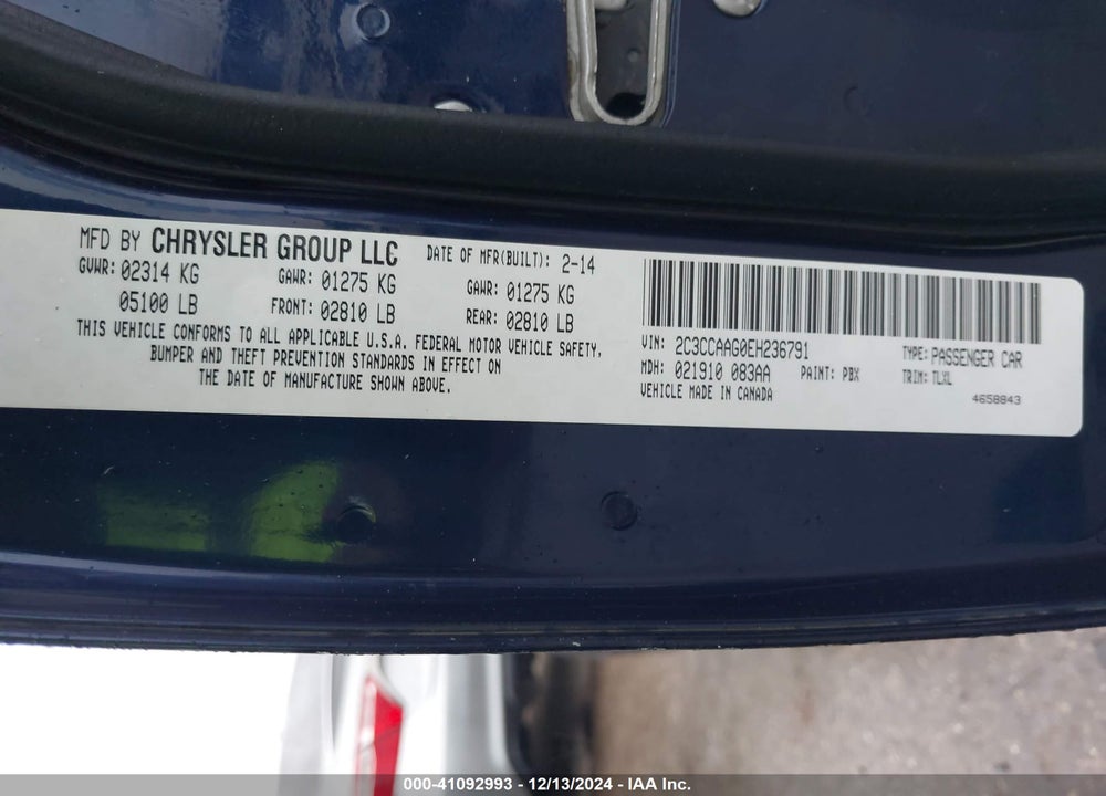 2014 CHRYSLER 300 VIN: 2C3CCAAG0EH236791