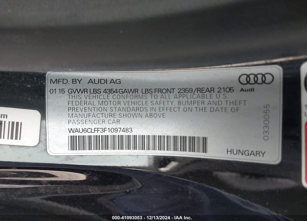 2015 AUDI A3 1.8T PREMIUM VIN: WAU6CLFF3F1097483