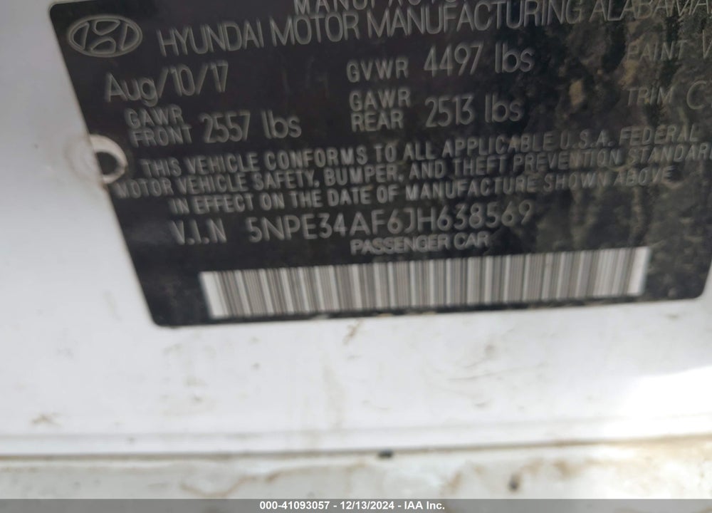 2018 HYUNDAI SONATA VIN: 5NPE34AF6JH638569