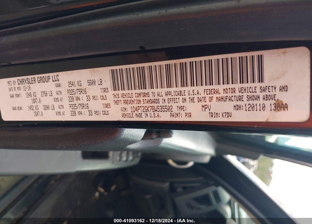 2011 DODGE NITRO SE VIN: 1D4PT2GK7BW535502