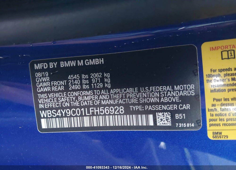 2020 BMW M4 VIN: WBS4Y9C01LFH56928
