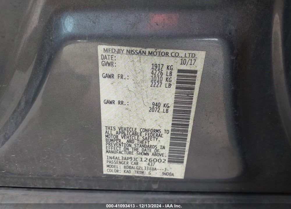 2018 NISSAN ALTIMA 2.5 S VIN: 1N4AL3AP9JC126002