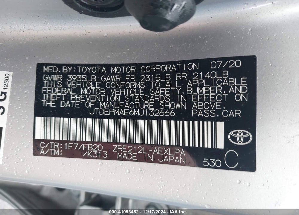 2021 TOYOTA COROLLA LE VIN: JTDEPMAE6MJ132666