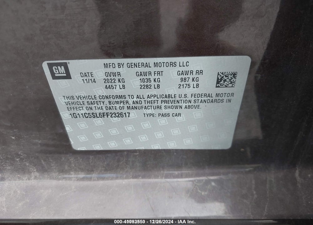 2015 CHEVROLET MALIBU VIN: 1G11C5SL6FF232617