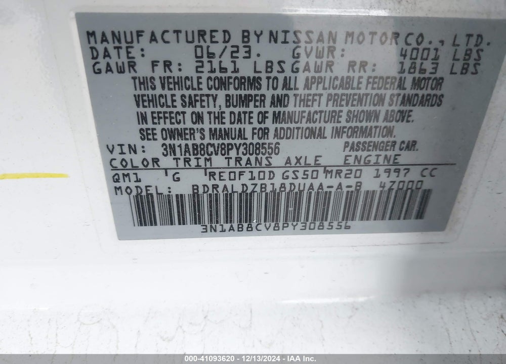 2023 NISSAN SENTRA VIN: 3N1AB8CV8PY308556