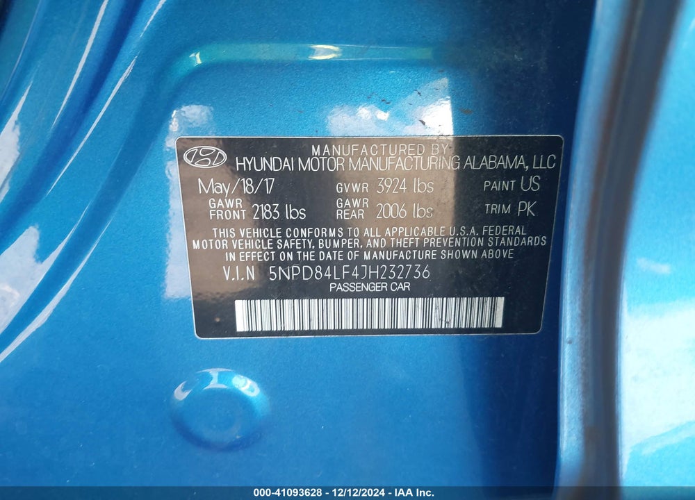 2018 HYUNDAI ELANTRA SEL VIN: 5NPD84LF4JH232736