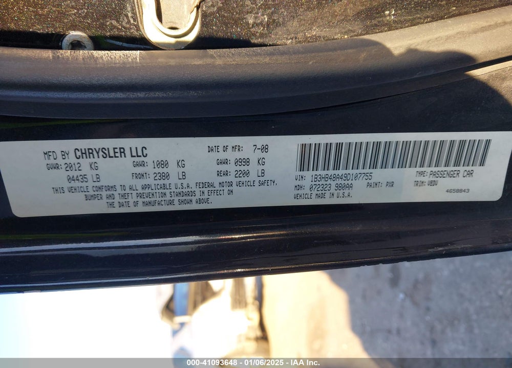 2009 DODGE CALIBER VIN: 1B3HB48A49D107755