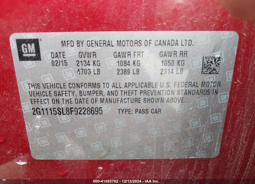 2015 CHEVROLET IMPALA VIN: 2G1115SL8F9228695