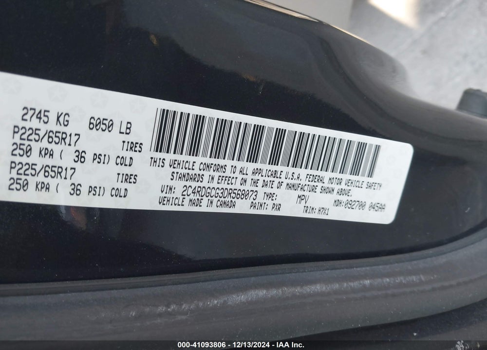 2013 DODGE GRAND CARAVAN SXT VIN: 2C4RDGCG3DR568073