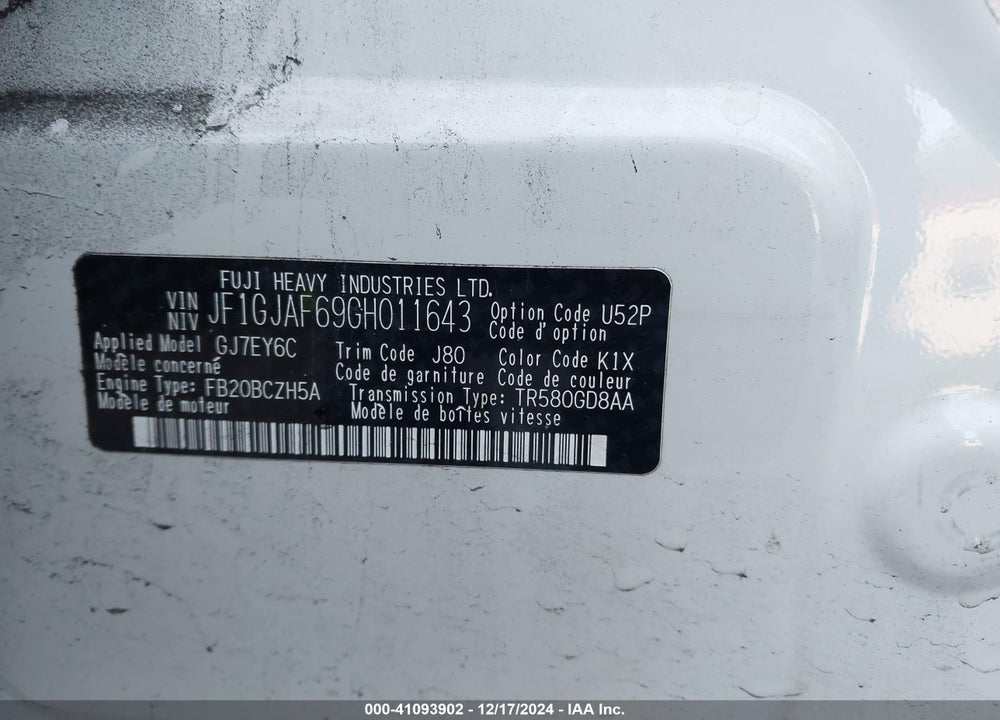 2016 SUBARU IMPREZA 2.0I PREMIUM VIN: JF1GJAF69GH011643