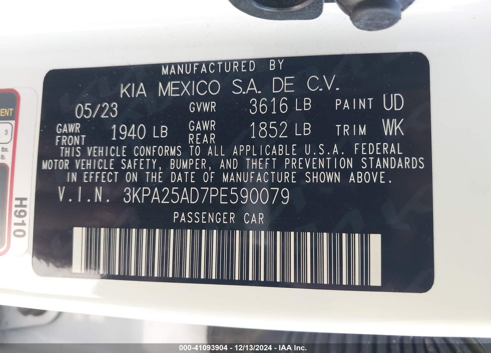 2023 KIA RIO 5-DOOR S VIN: 3KPA25AD7PE590079