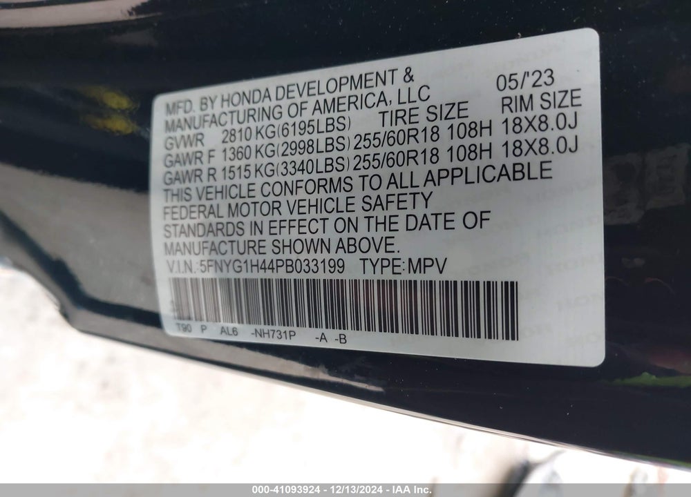 2023 HONDA PILOT AWD EX-L 8 PASSENGER VIN: 5FNYG1H44PB033199