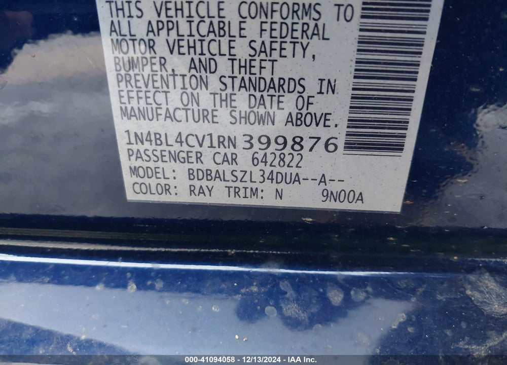 2024 NISSAN ALTIMA VIN: 1N4BL4CV1RN399876