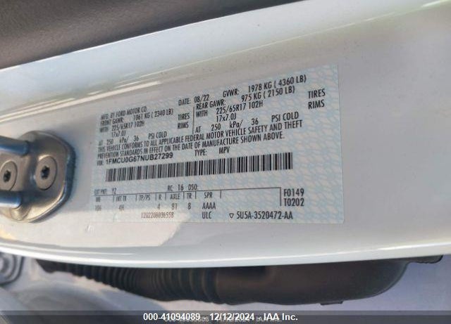 2022 FORD ESCAPE SE VIN: 1FMCU0G67NUB27299