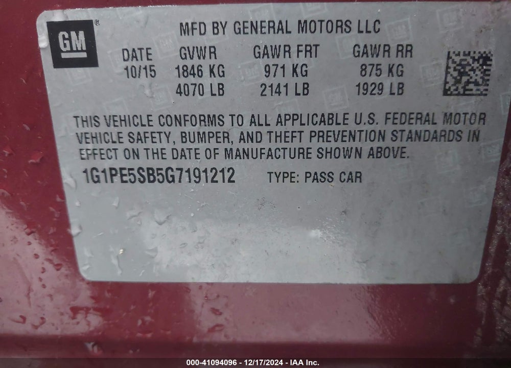 2016 CHEVROLET CRUZE LIMITED 1LT AUTO VIN: 1G1PE5SB5G7191212