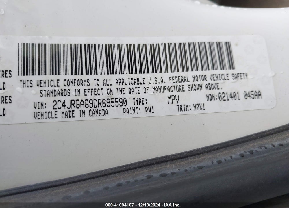 2013 RAM CARGO TRADESMAN VIN: 2C4JRGAG9DR695590