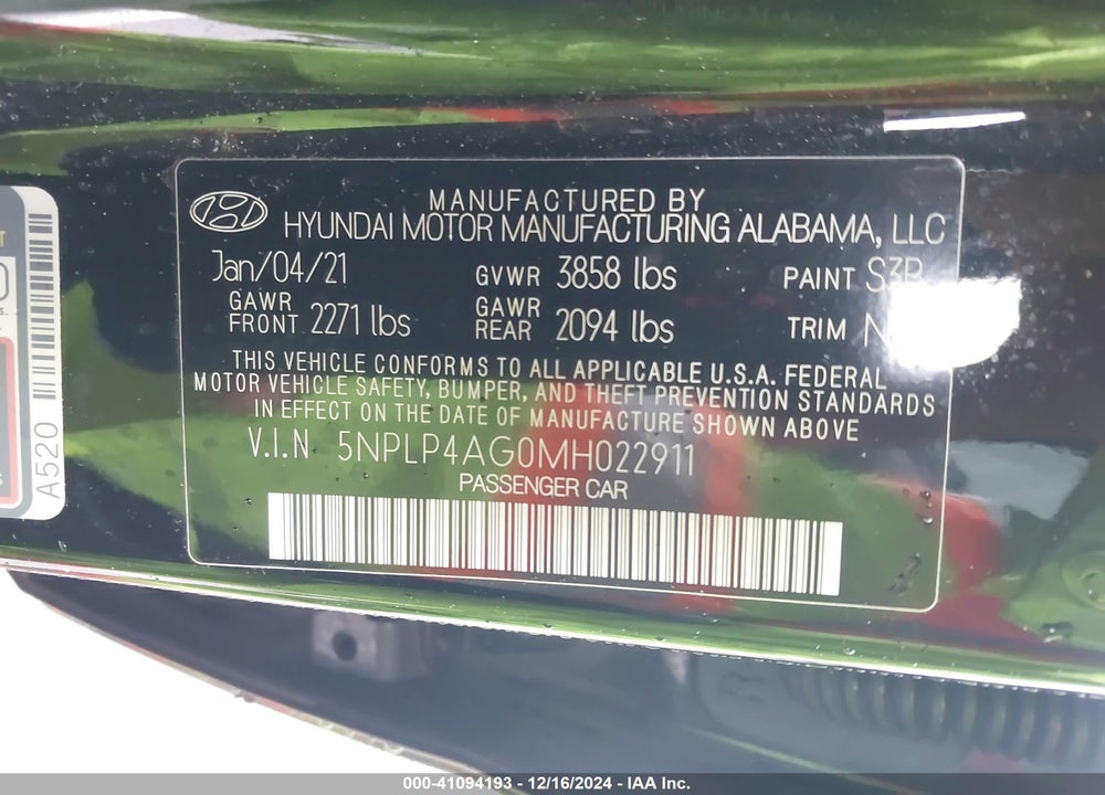 2021 HYUNDAI ELANTRA LIMITED VIN: 5NPLP4AG0MH022911