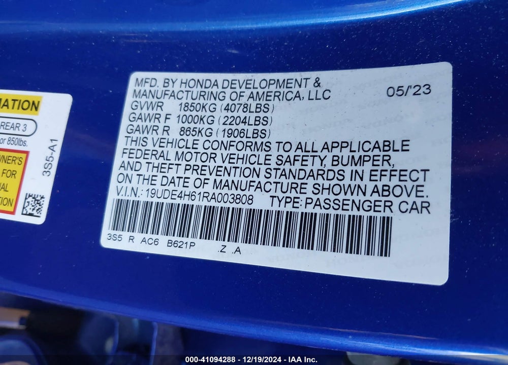 2024 ACURA INTEGRA VIN: 19UDE4H61RA003808