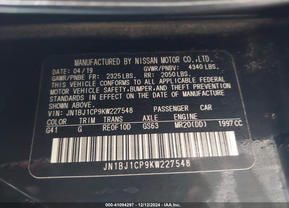 2019 NISSAN ROGUE SPORT SV VIN: JN1BJ1CP9KW227548