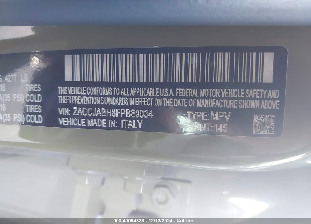 2015 JEEP RENEGADE LATITUDE VIN: ZACCJABH8FPB89034