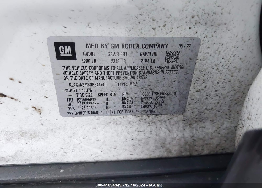 2022 BUICK ENCORE FWD PREFERRED VIN: KL4CJASM6NB541740
