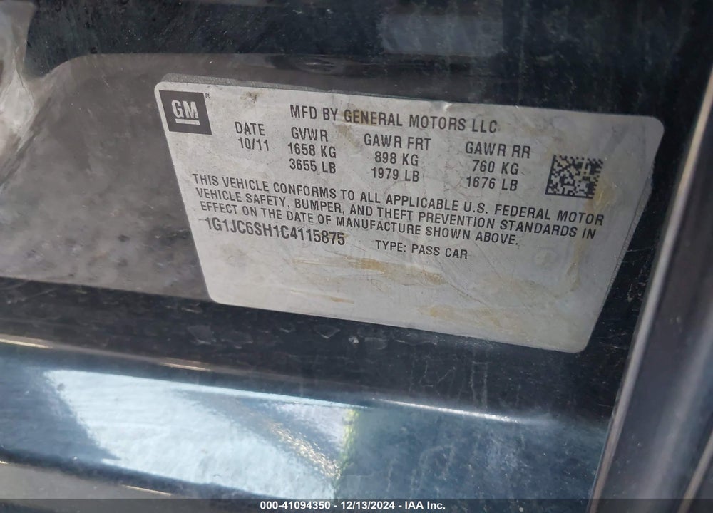 2012 CHEVROLET SONIC 2LT VIN: 1G1JC6SH1C4115875