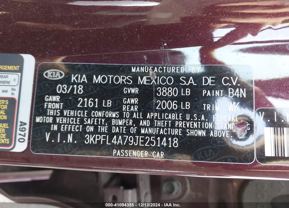 2018 KIA FORTE VIN: 3KPFL4A79JE251418