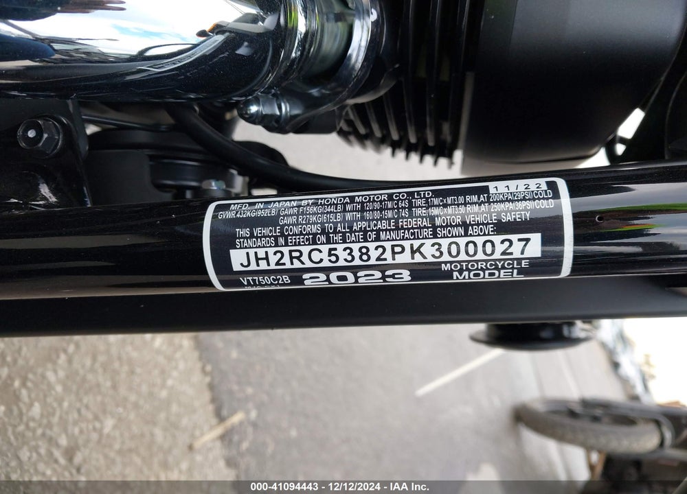 2023 HONDA VT750 C2B VIN: JH2RC5382PK300027
