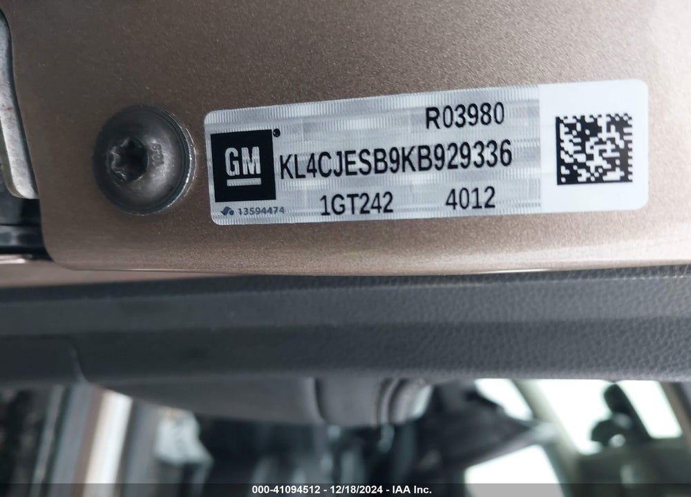 2019 BUICK ENCORE AWD PREFERRED VIN: KL4CJESB9KB929336