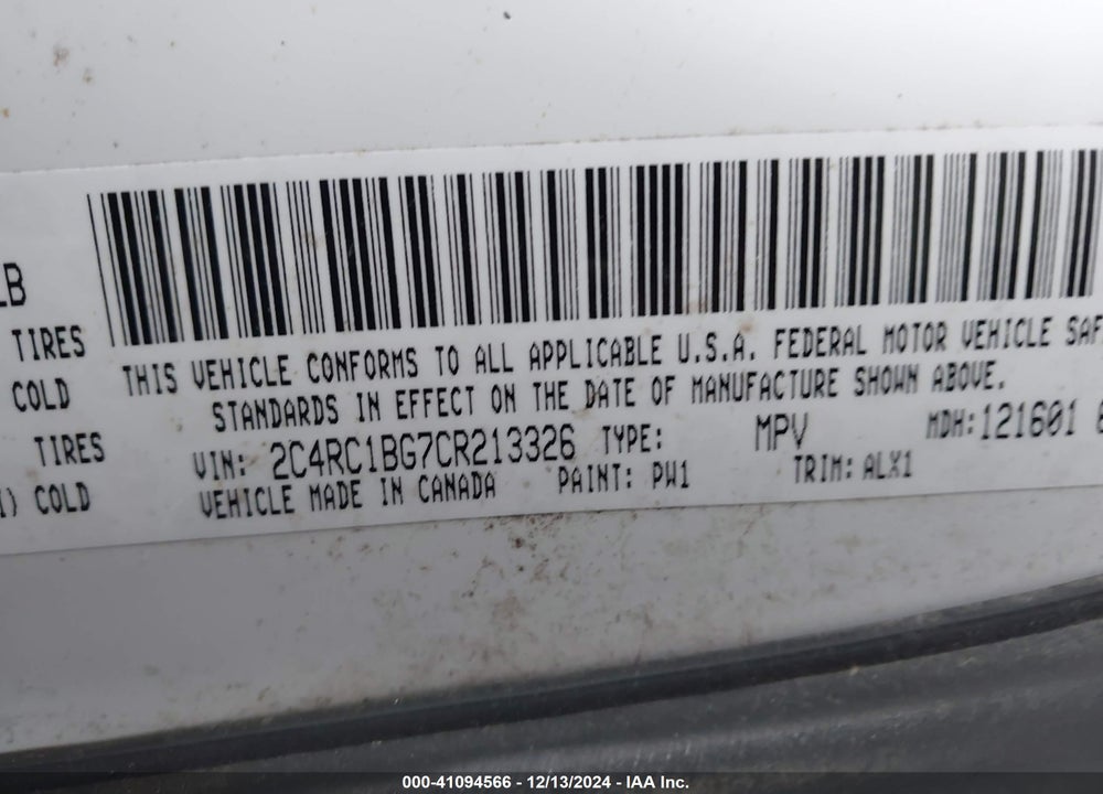 2012 CHRYSLER TOWN & COUNTRY TOURING VIN: 2C4RC1BG7CR213326