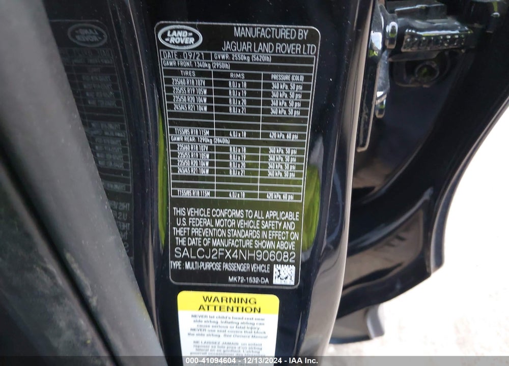 2022 LAND ROVER DISCOVERY SPORT S VIN: SALCJ2FX4NH906082