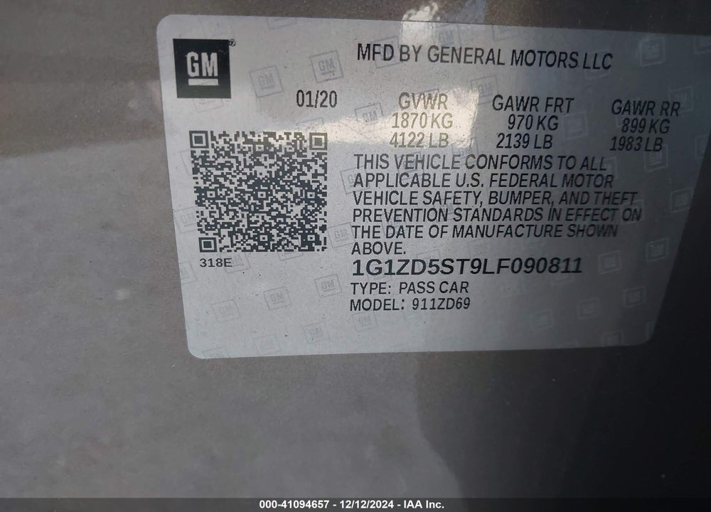 2020 CHEVROLET MALIBU FWD LT VIN: 1G1ZD5ST9LF090811