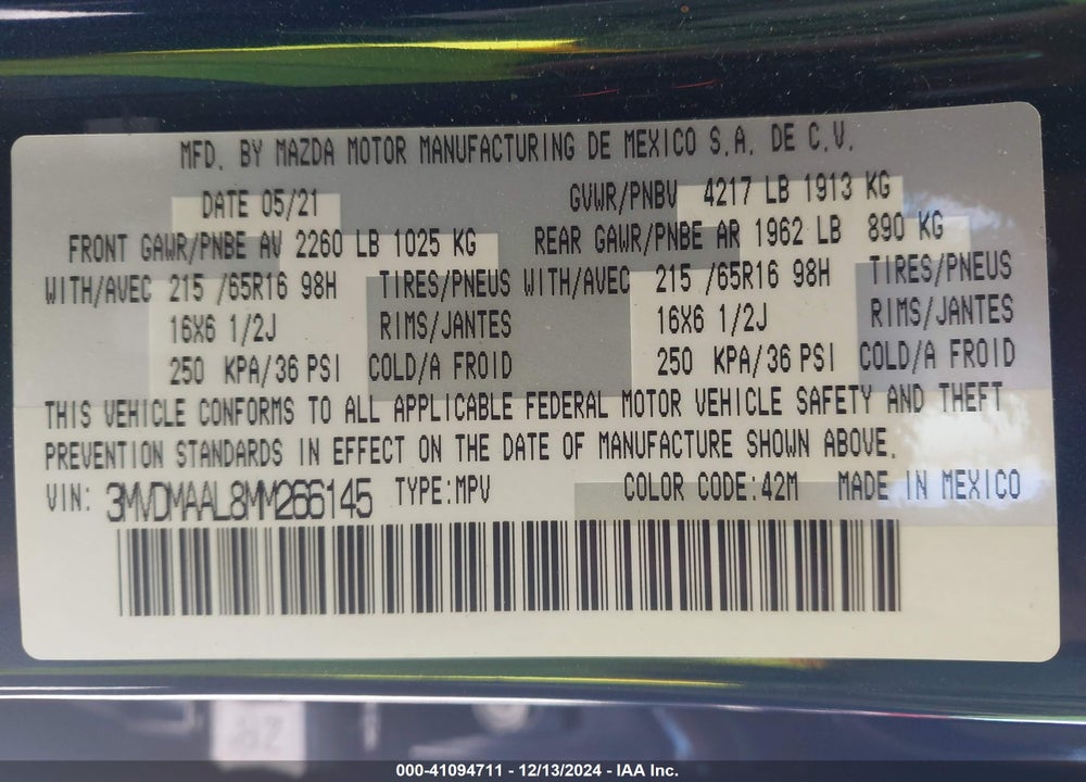 2021 MAZDA CX-30 2.5 S VIN: 3MVDMAAL8MM266145
