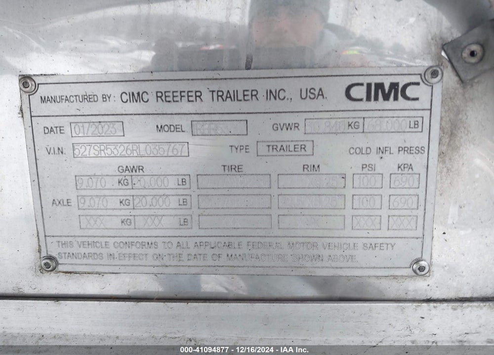 2024 CIMC TRAILERS TRAILER VIN: 527SR5326RL035767