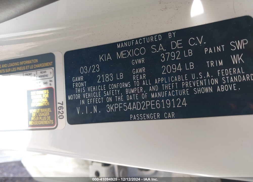 2023 KIA FORTE GT LINE VIN: 3KPF54AD2PE619124
