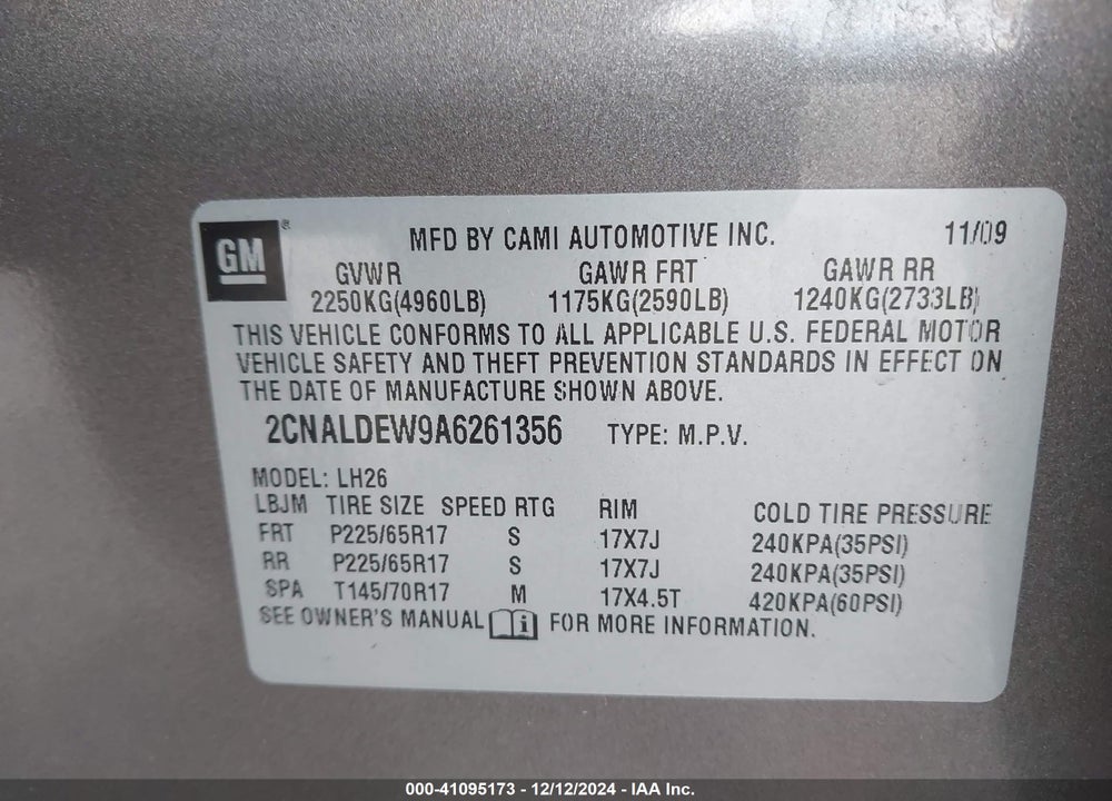 2010 CHEVROLET EQUINOX VIN: 2CNALDEW9A6261356