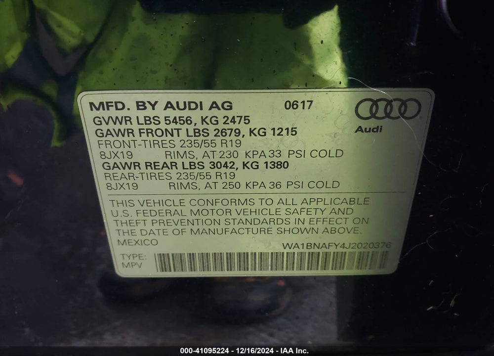 2018 AUDI Q5 2.0T PREMIUM/2.0T TECH PREMIUM VIN: WA1BNAFY4J2020376